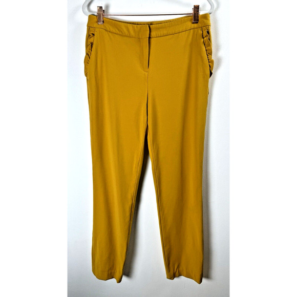 Cynthia Rowley Mustard Yellow Ruffle Trim Fall Preppy Twee Office Academia Pants - Picture 1 of 6